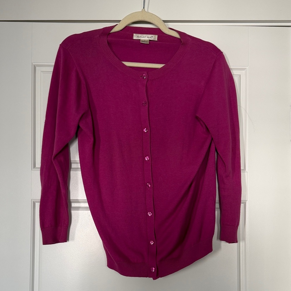 August Silk Fuchsia Button-Front Cardigan